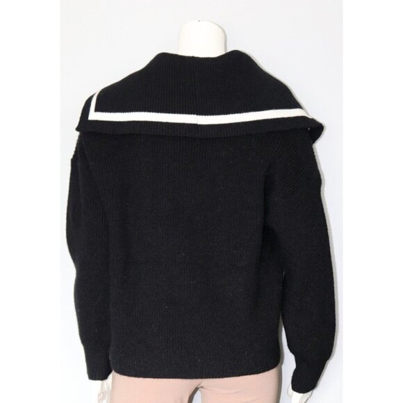 So Fen Womens Medium Black Pullover Sweater Split Shawl Collar Ribbed Knit Shirt - Picture 5 of 6